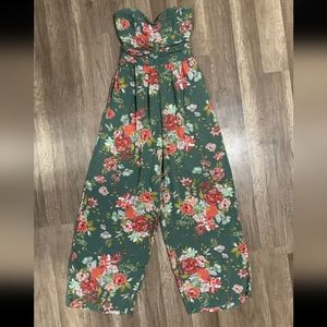 🌺-‎ Band of Gypsies BOG Collective sz XS Strapless Olive green floral jum…
